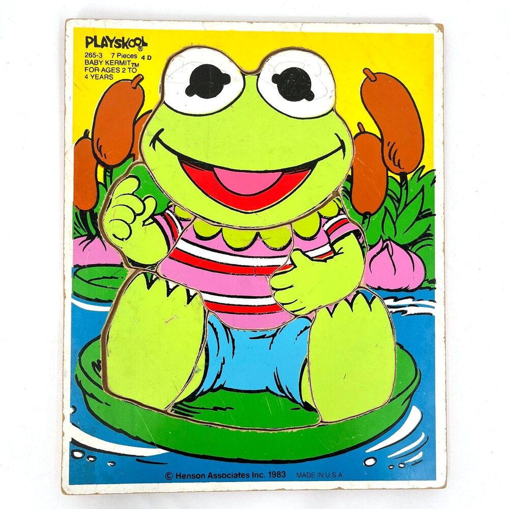 Baby Kermit 7 Piece Tray Puzzle Playskool 265-3 Henson Vintage 1983